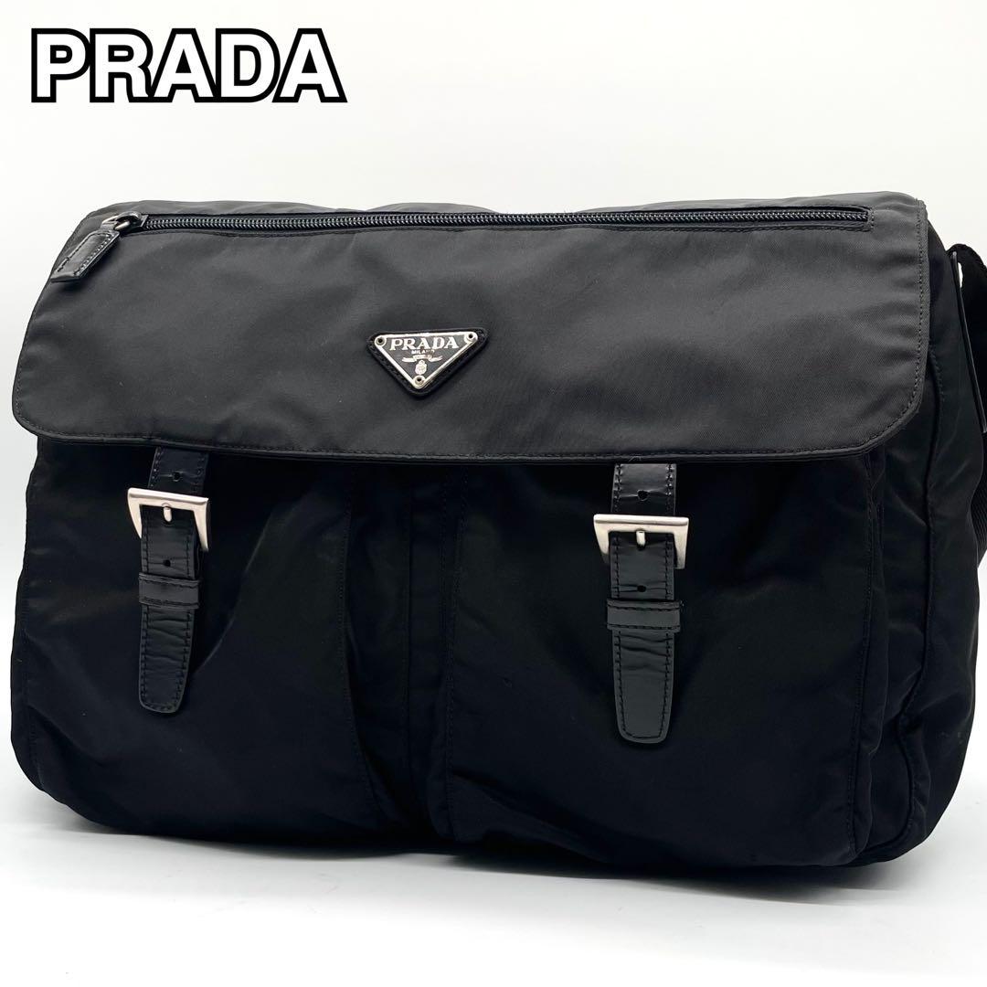 【極美品】プラダ メッセンジャーバッグ ナイロン レザー 三角ロゴ ブラック 黒