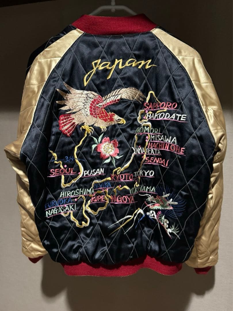 美品 テーラー東洋 別珍 スカジャン 白虎 日本地図 Lサイズ M18427