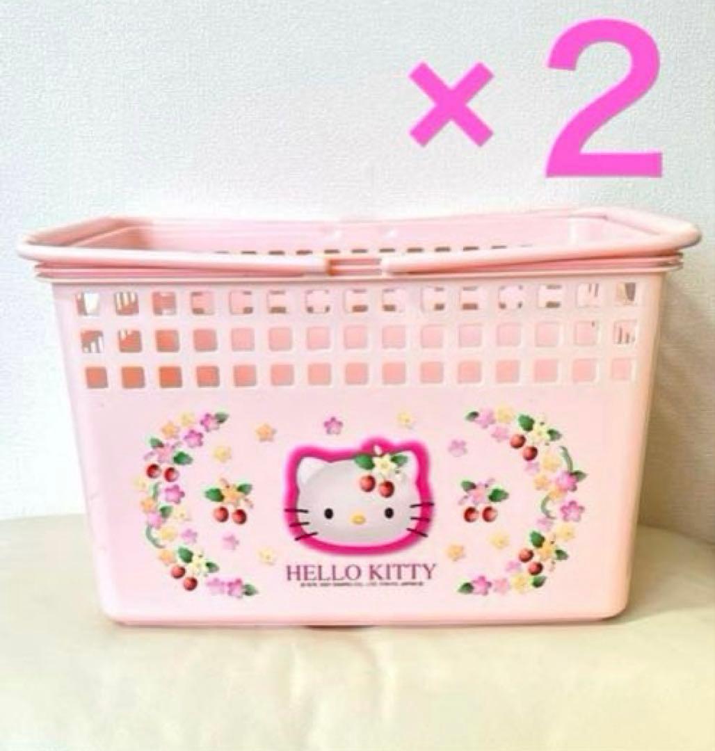 【希少】平成レトロ キティちゃん 野いちごハンドルバスケット2個セット