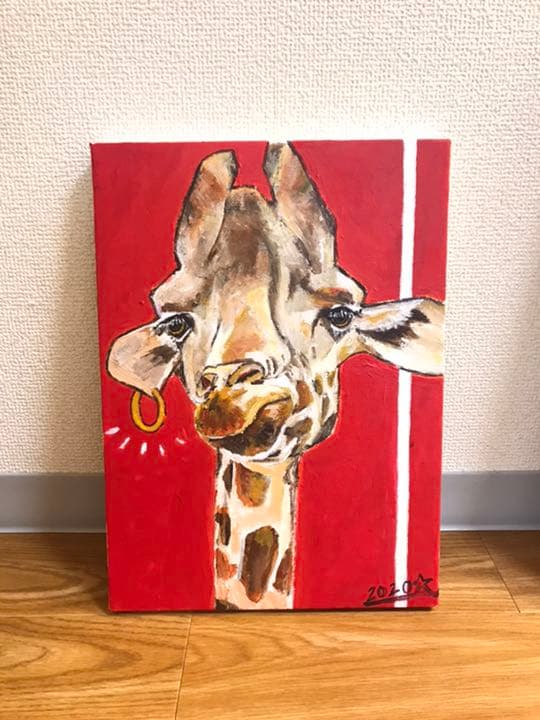 アクリル 画　キリン　動物　絵画