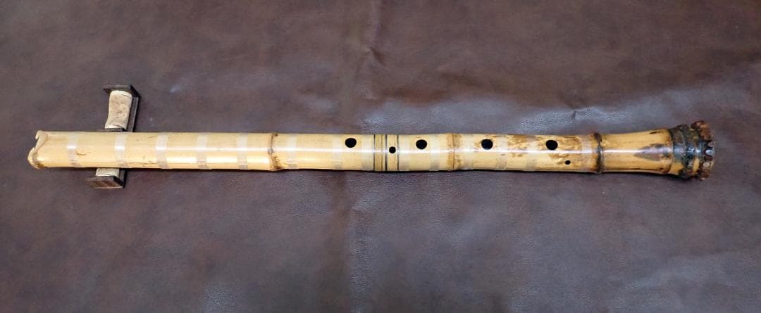 尺八 容山銘 二尺一寸管 琴古流 七孔 銀三線藤巻 全長約64cm