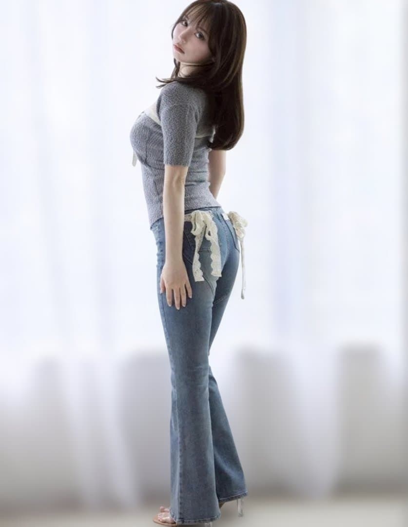 パンツ andmary Lacey ribbon heart hip denim S