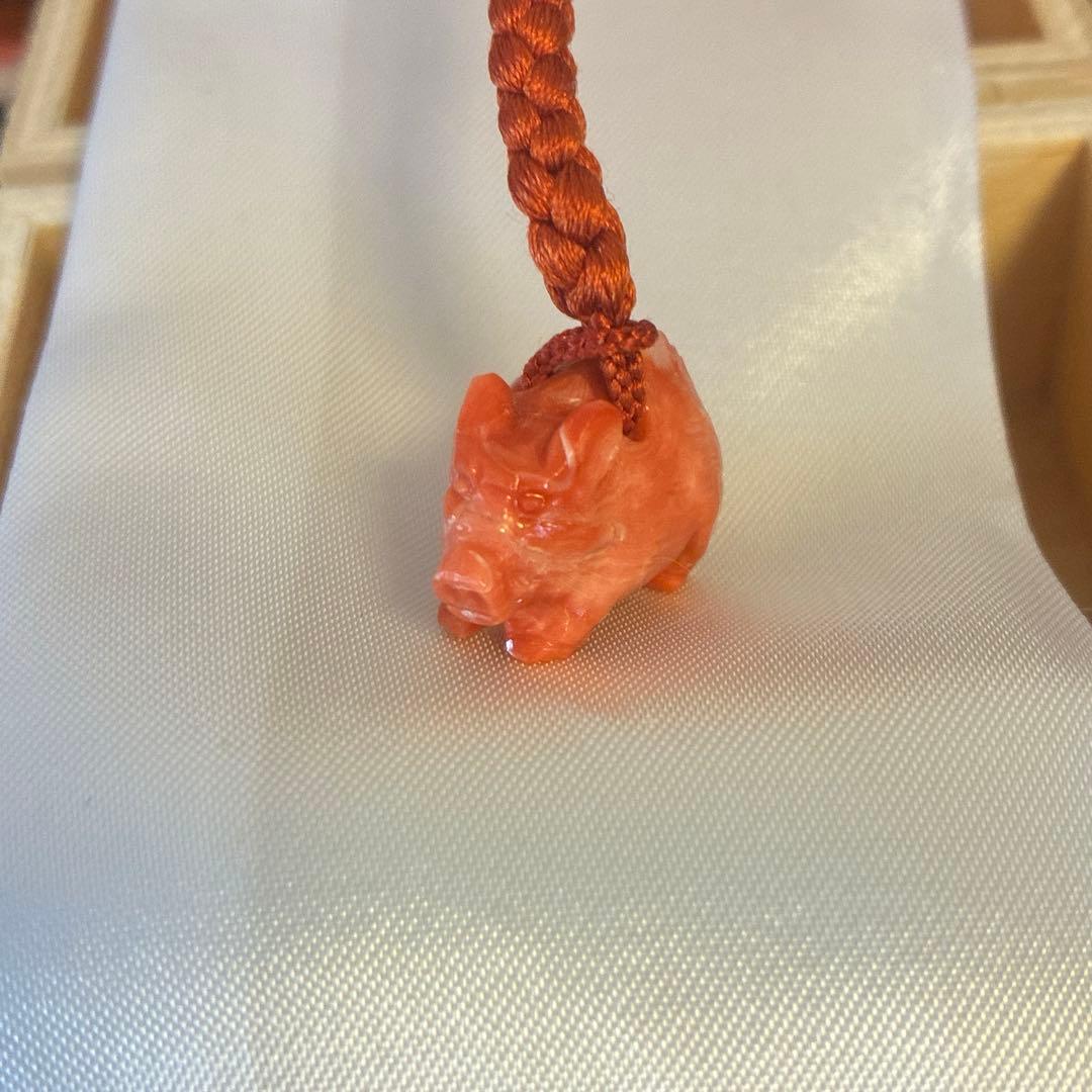 谷口康隆 作 猪 百貨店購入 根付 チャーム ストラップ 珊瑚 アクセサリー