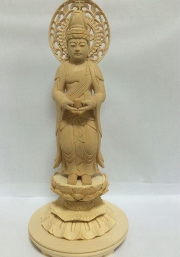 新品　桧木 観音勢至 27cm 仏像木彫り