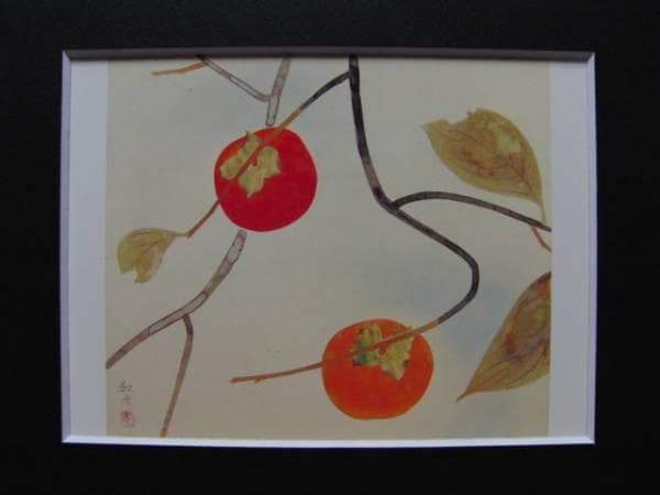安田 靫彦、柿、希少な額装用画集より、新品高級額装付、状態良好