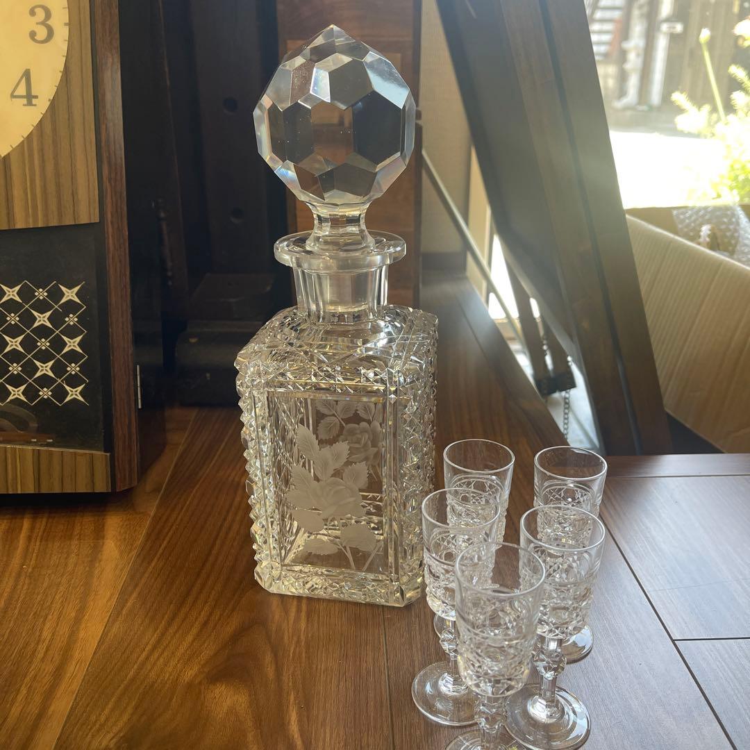 クリスタルガラス　アンティーク　デキャンタ　グラス5客セット