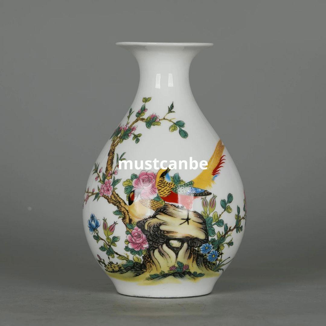 花鳥紋玉壺春瓶 花瓶 景徳鎮 陶磁器 装飾品 現代工芸品 美術品 置物