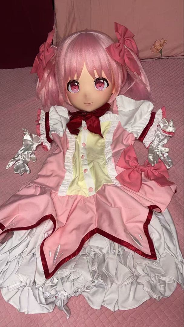 aa　全頭面　鹿目まどか　衣装付 着ぐるみ　マスク　 コスプレ　鍵つき 在庫あり】全頭面 鹿目まどか 着ぐるみ マスク コスプレ 鍵つき マスク