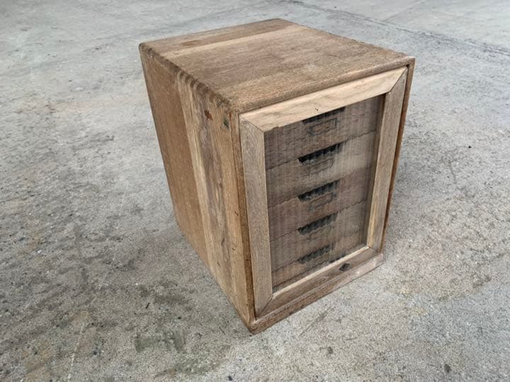 アンティーク 木製 モールガラス 5段小引出し 古道具