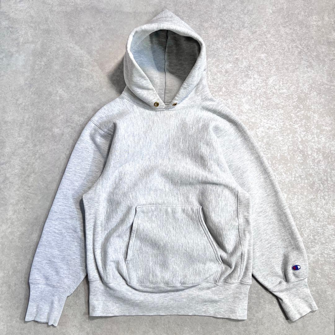 【極美品】90sヴィンテージ チャンピオンリバースウィーブパーカー目なしグレーM