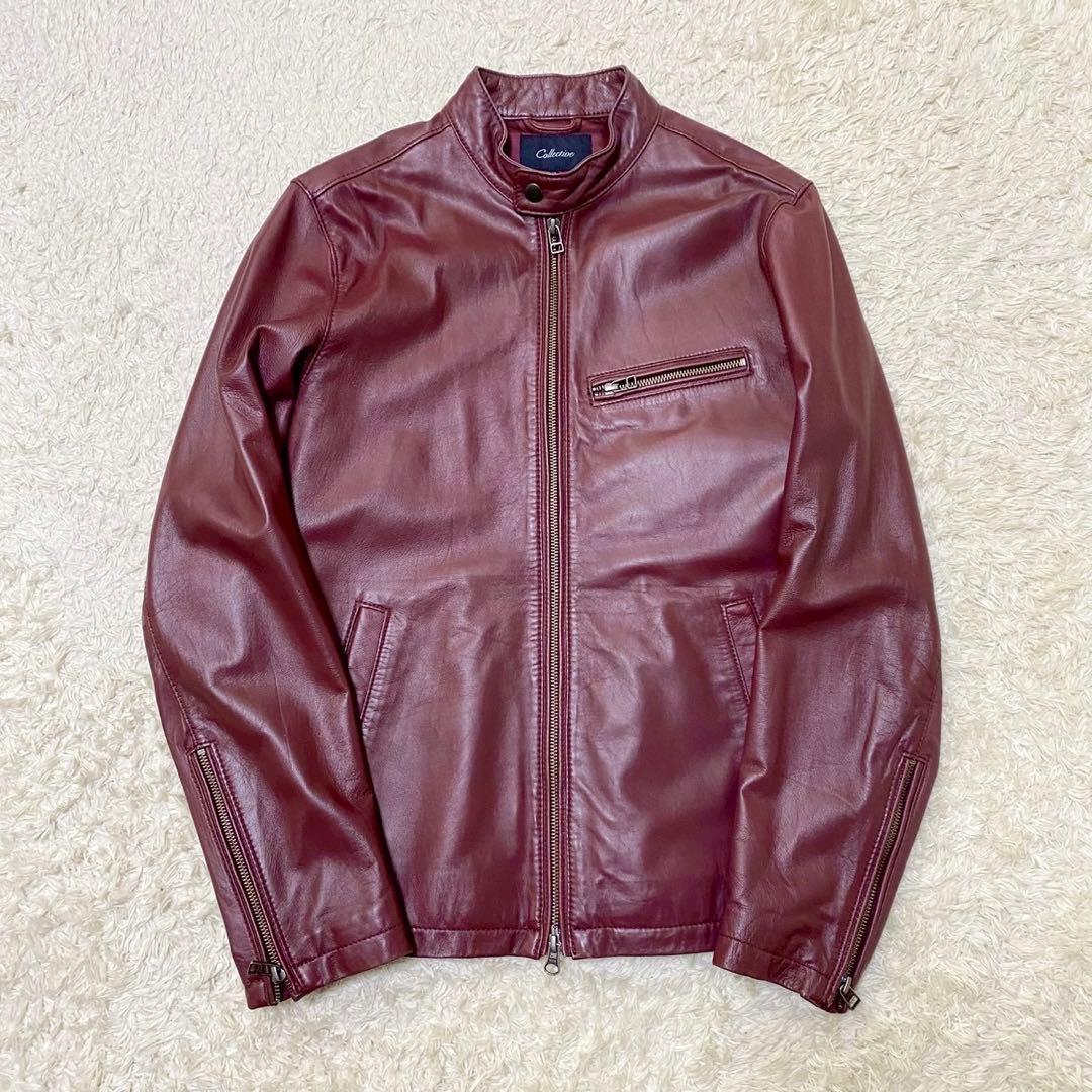 美品✨ メンズビギ ラムレザー シングルライダースジャケット ボルドー L 美品✨ メンズビギ ラムレザー シングルライダースジャケット ボルドー