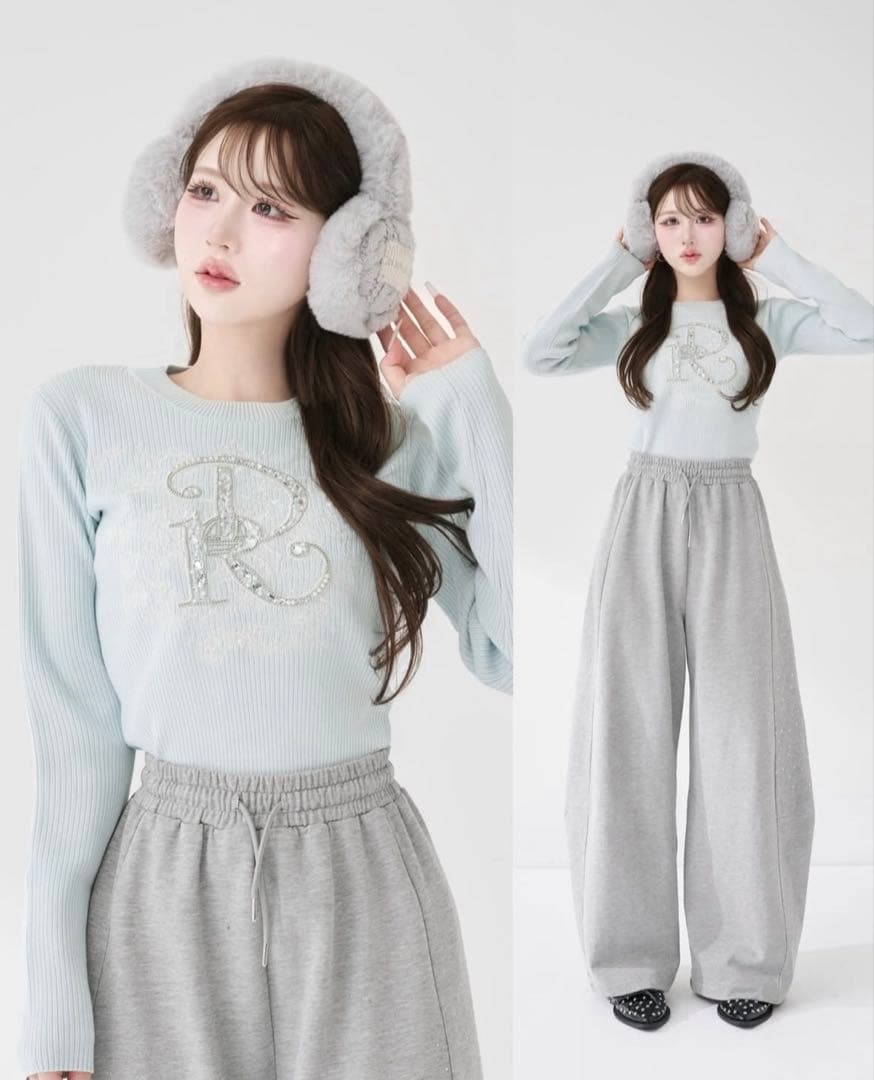 即購入⭕️】Darich DRビジューフラワーリブニットトップス SAX - メルカリ