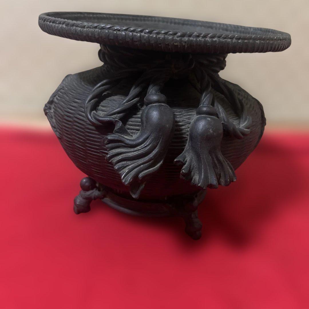 古美術　骨董品　茶道具　古銅花器　竹編紋　在銘　唐子足 骨董通販 seikanet』 古美術栗八| 時代竹笊・小（江戸～明治時代