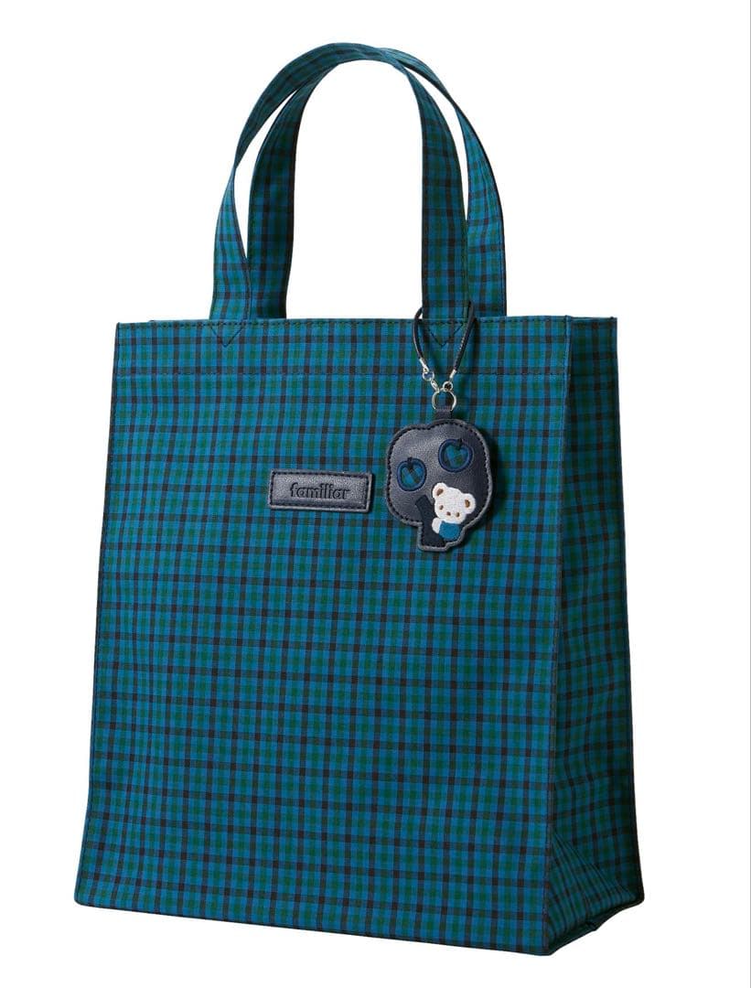 【開封・未使用】ファミリア　青系ファミリアチェック　トートバッグ★チャーム付き familiar - 【新品未使用】familiarトートバッグ 青系 ファミリア