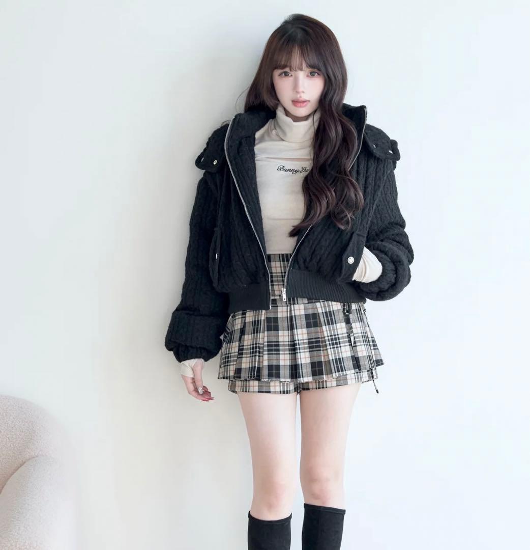 BunnyLis ケーブルニットキルティングジャケット ブラック
