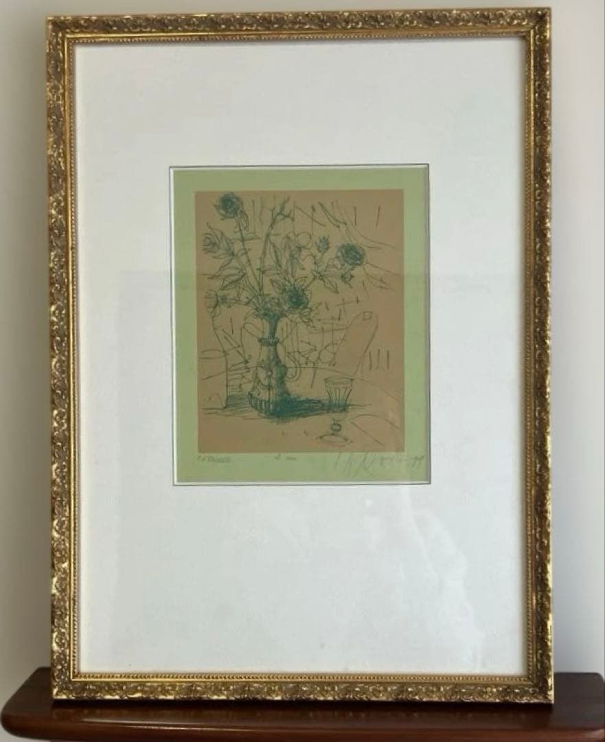 ジャンカルズー　リトグラフ　額入り卓上のバラ　新品未使用