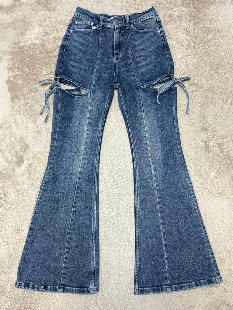 RESEXXY リゼクシー カットアウトリボンデニム インディゴ S RESEXXY（リゼクシー） カットアウトリボンデニムパンツ 限定価格 即日