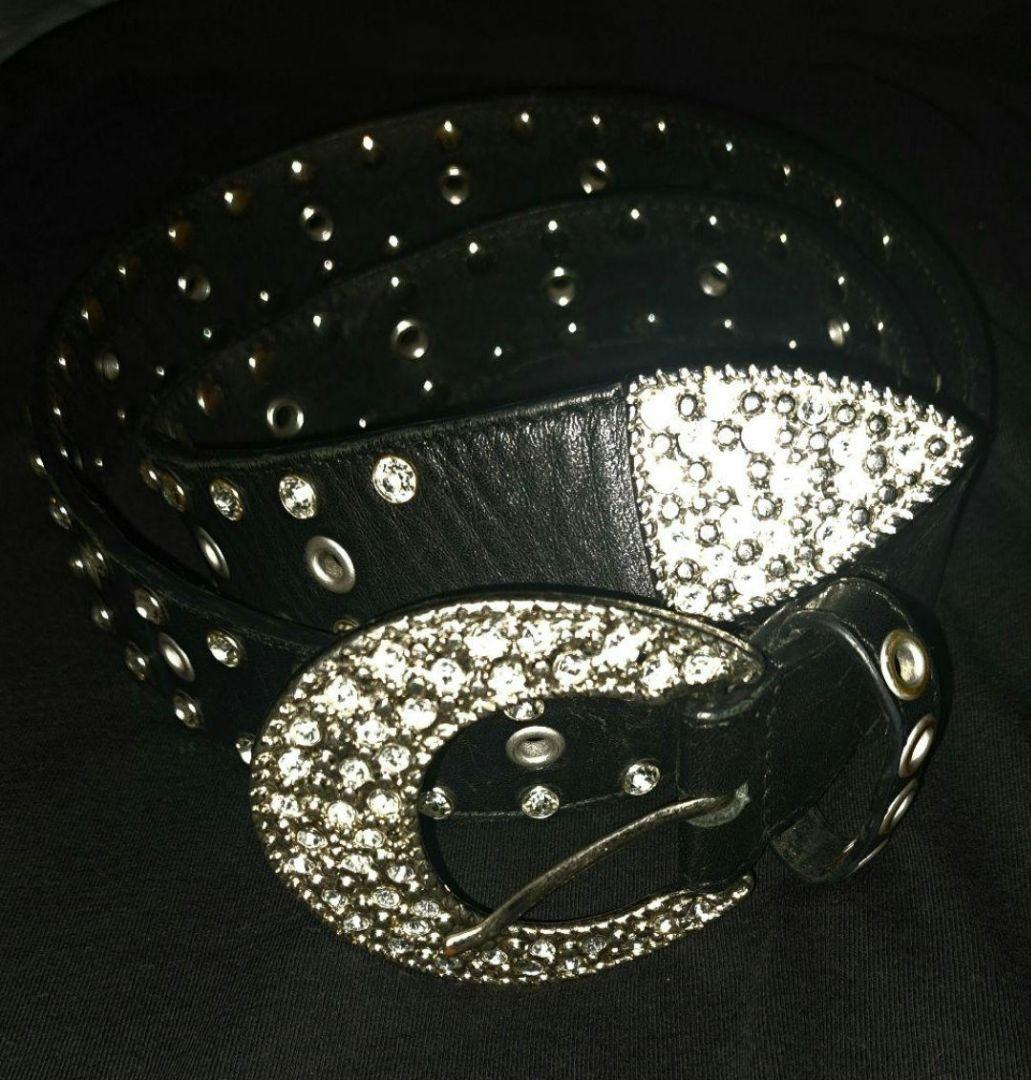 future archive ベルト黒 レザー スタッズ付き ベルトストーン装飾