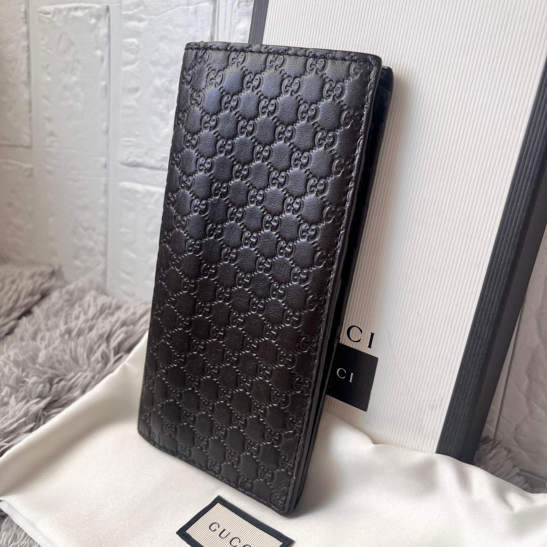 美品✨GUCCI マイクロシマ　折り財布　軽量　ダークブラウン　メンズ