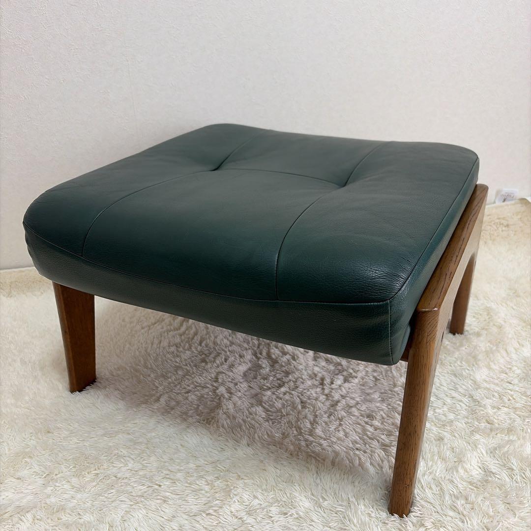 カリモク オットマン スツール 本革 木製脚　グリーン
