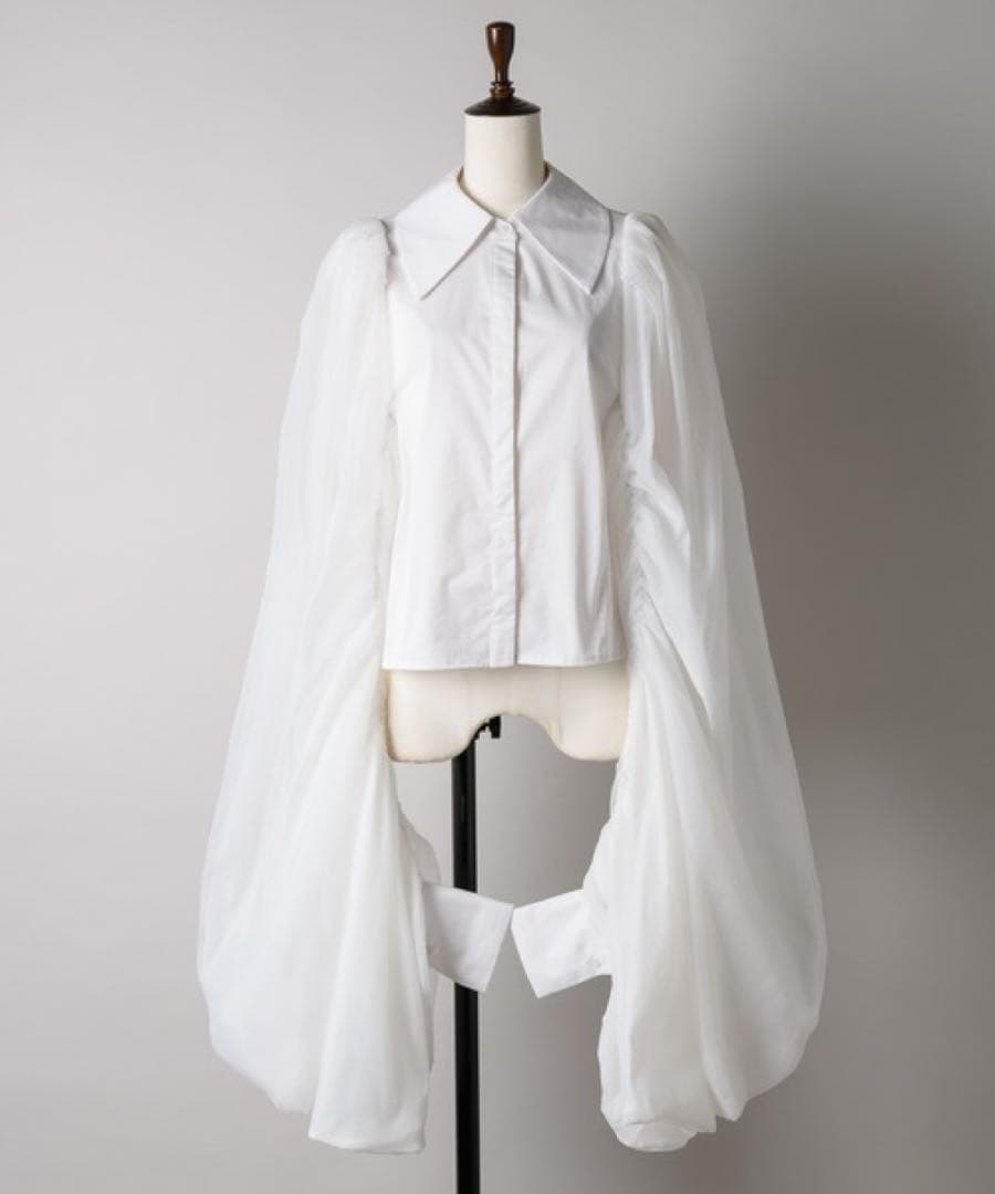 ベルヴィンテージ ボリューム スリーブ ブラウス 長袖 シア シャツ 白