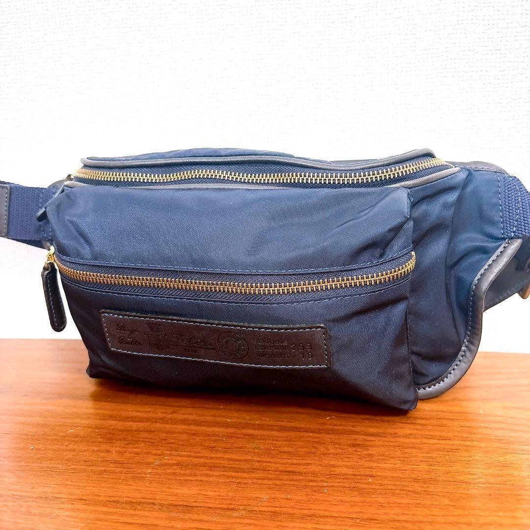 美品 Felisi フェリージ 799/10 ボディバッグ ネイビー イタリア製