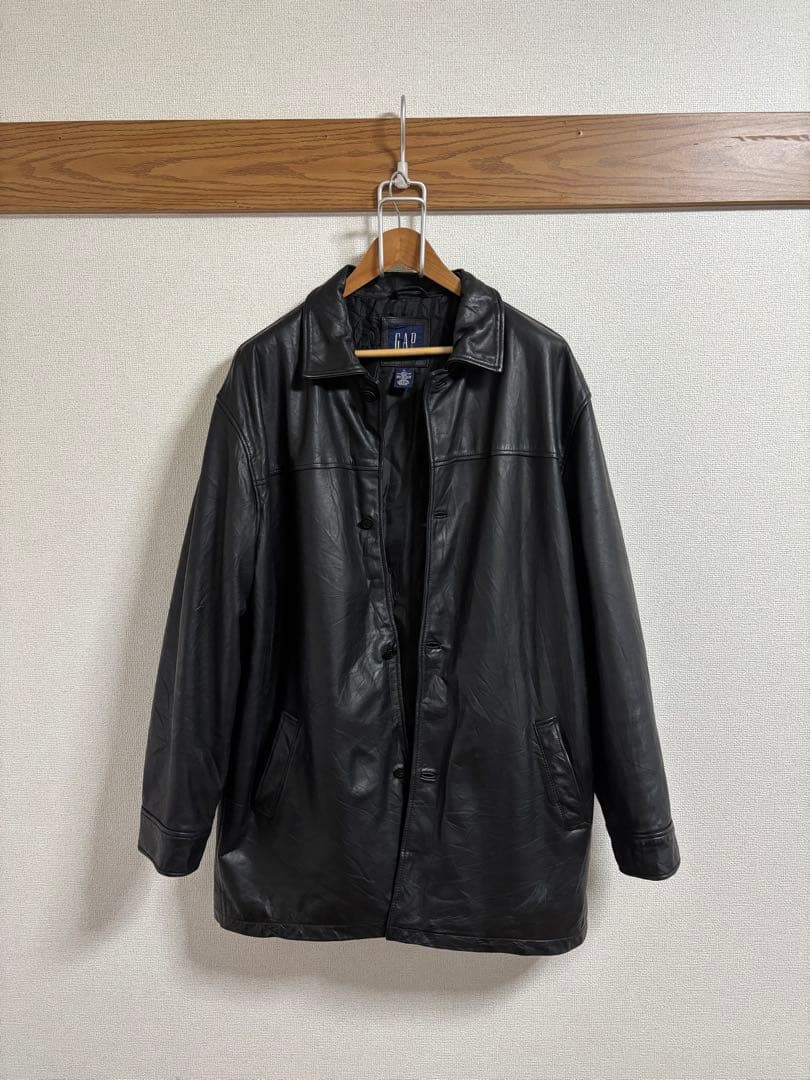 【名作】90s-00s OLD GAP 牛革 レザーカーコート ブラック XL 90s 美品 GAP オールド ギャップ Tバック レザー コート 黒 XL カー