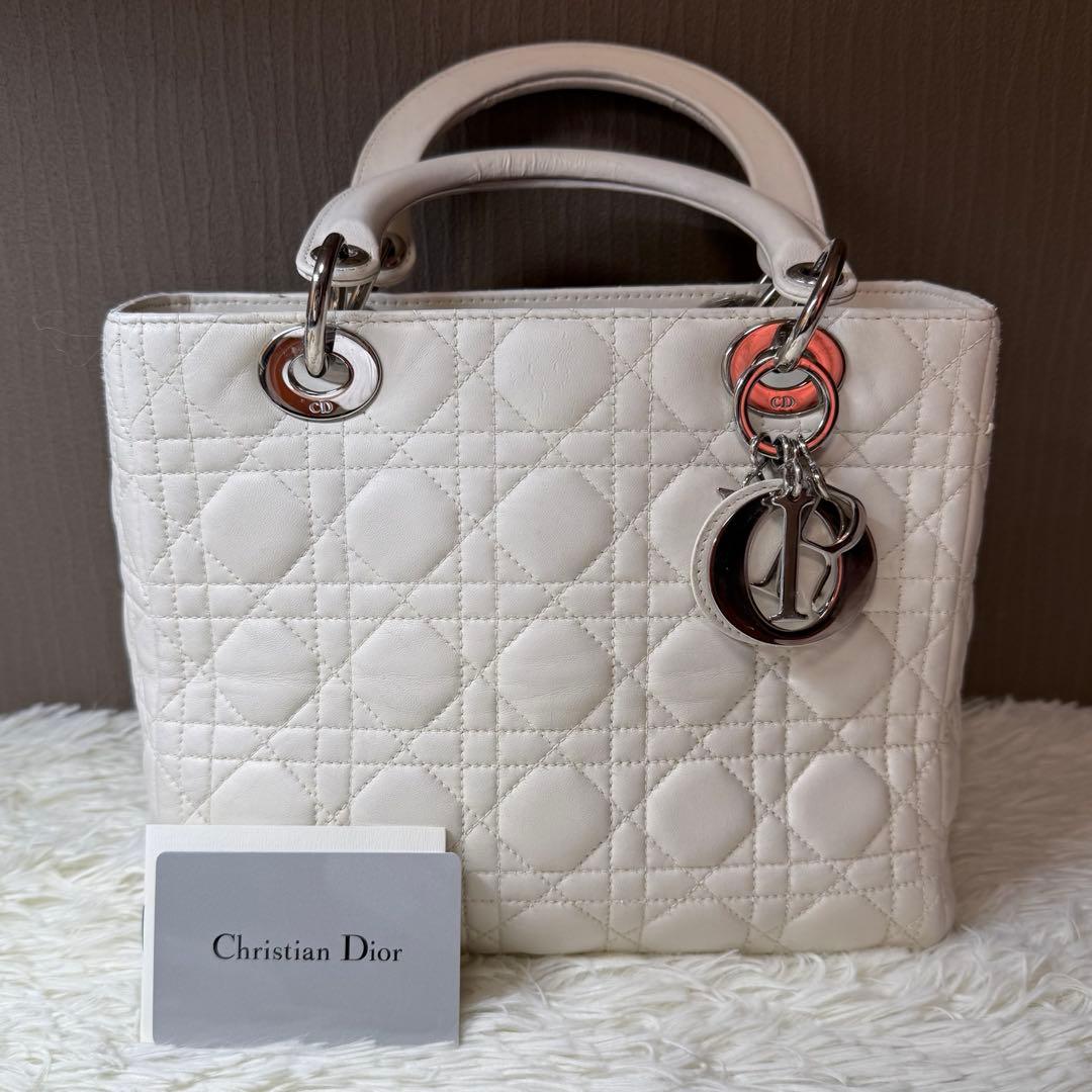 Dior レディディオール カナージュ ハンドバッグ ホワイト 白