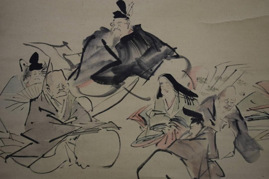 模写/谷文晁/六歌仙図/佐竹永陵の桐極箱付/布袋屋掛軸HF-21 掛け軸 佐竹本三十六歌仙 小大君 (村瀬桃岡) 送料無料 【掛軸】【一間