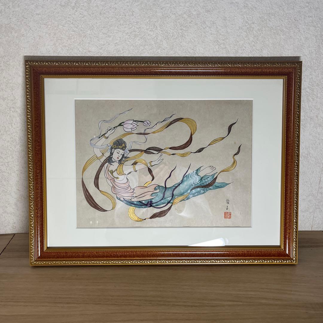 仏画 神話の美しい手書き絵画 額縁付き　壁掛け紐付きA3サイズ