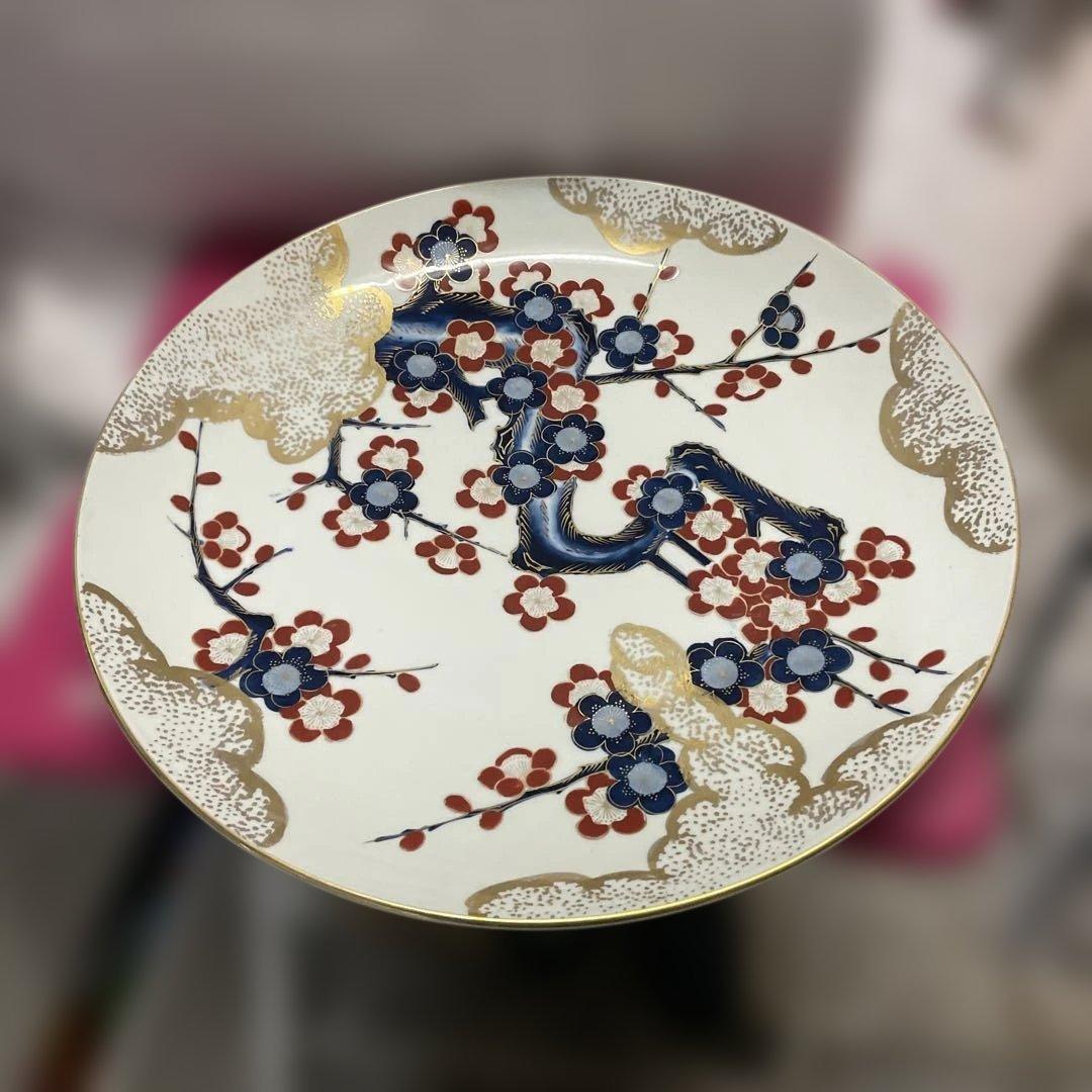 花柄 有田焼　秀峰作　金彩　梅　大皿46.3cm 飾り皿