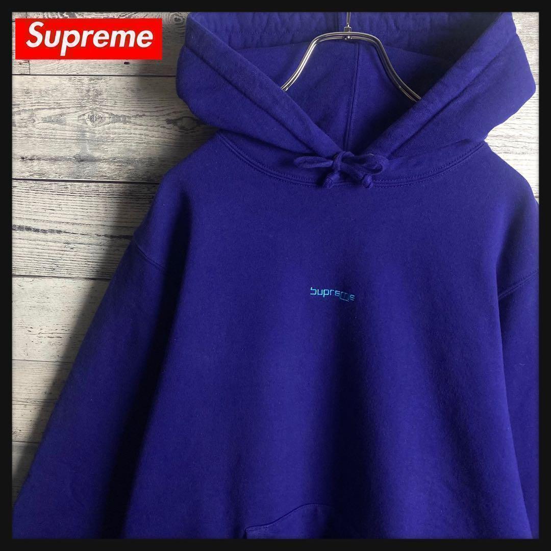 【希少デザイン】シュプリーム☆センター刺繍 スモール ロゴ パーカー パープル