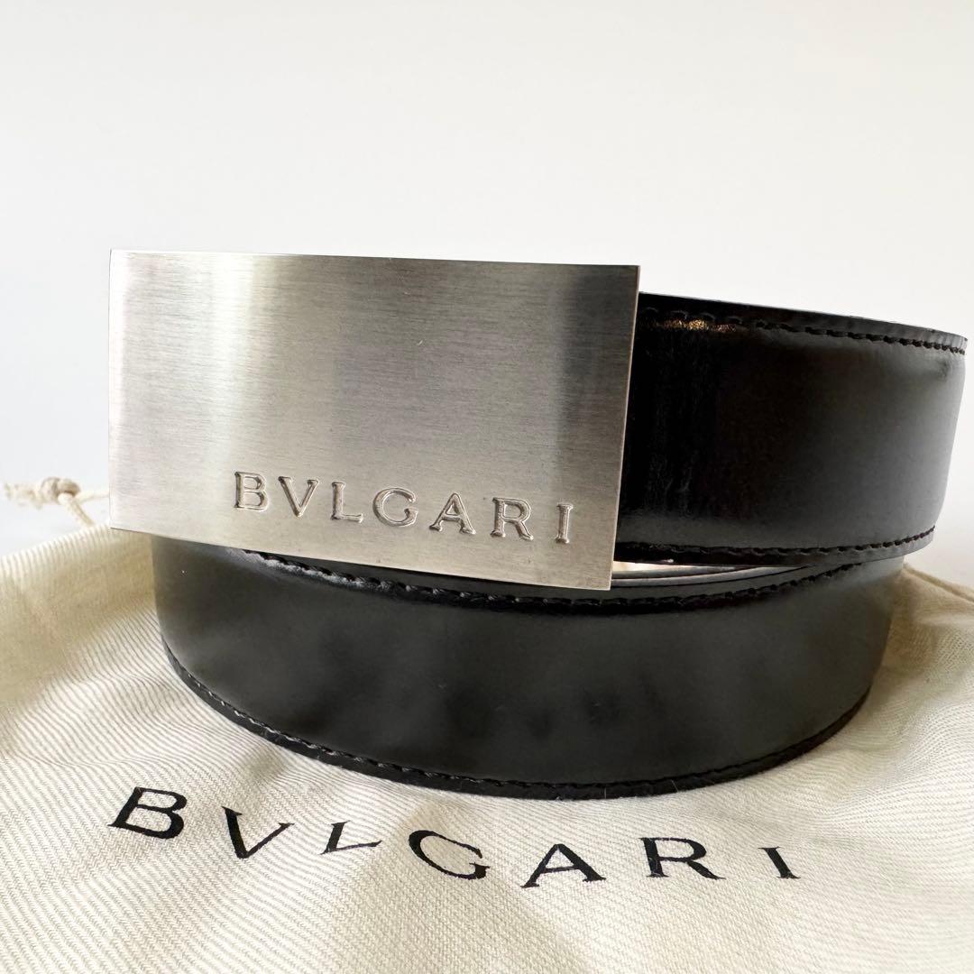 【極美品】BVLGARI　ベルト　シルバーバックル　レザー　ブラック