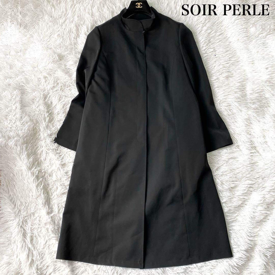SOIR PERLE ライナー付き フォーマル ロングコート ステンカラー 9号 ライナーつき合繊素材のコート L・ブラック｜東京ソワールオンライン