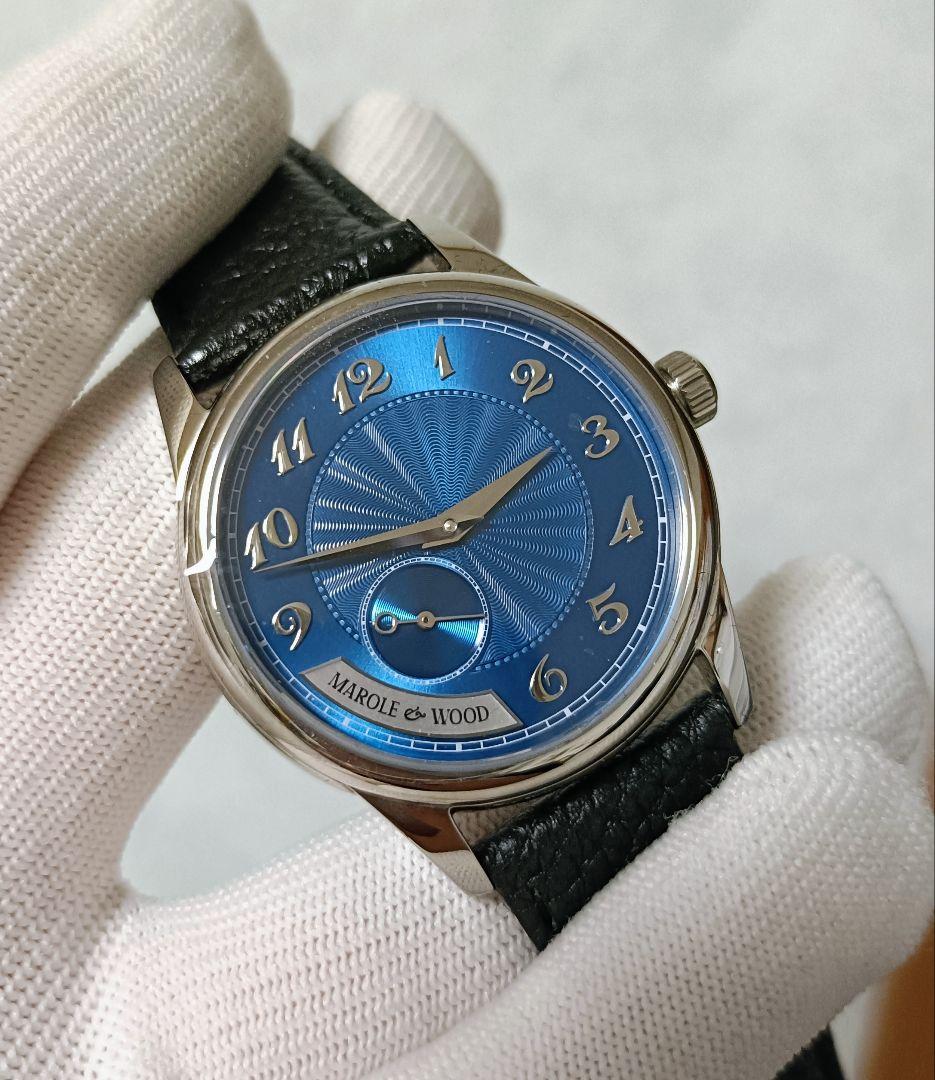 未使用！希少！MAROLE&WOOD自動巻き時計 ブルー文字盤　箱、ギャラ付き