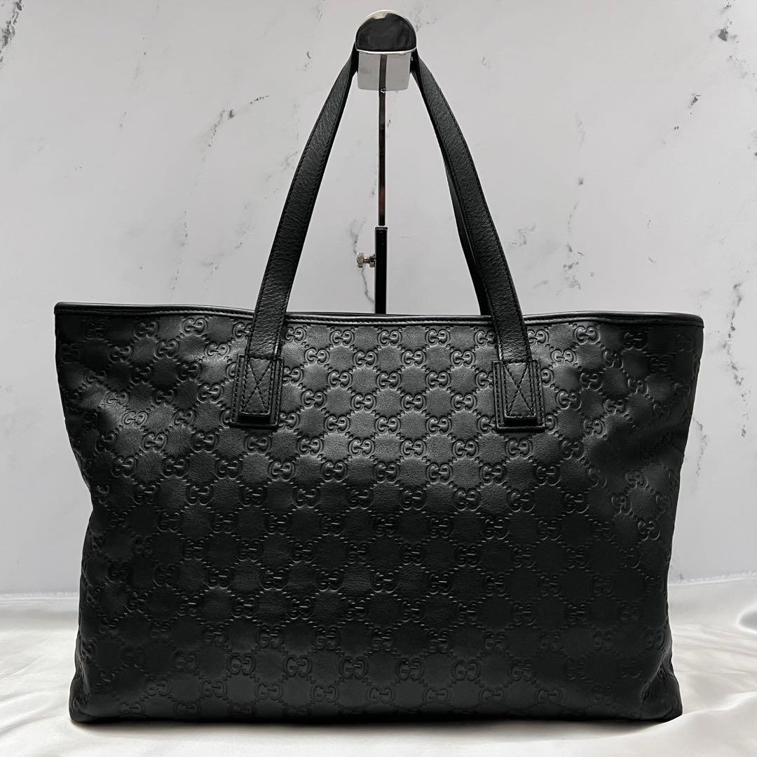 ◇超稀少・美品◇グッチ シマレザートートバッグ ブラック 大容量