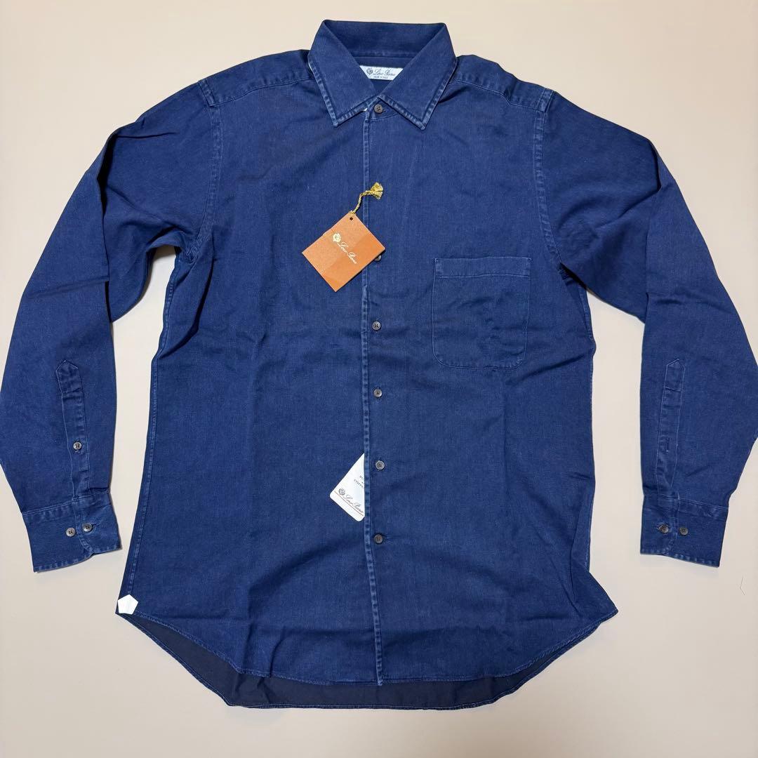 新品未使用ロロピアーナ アンドレシャツ コットン Mサイズ ネイビー 紺 デニム