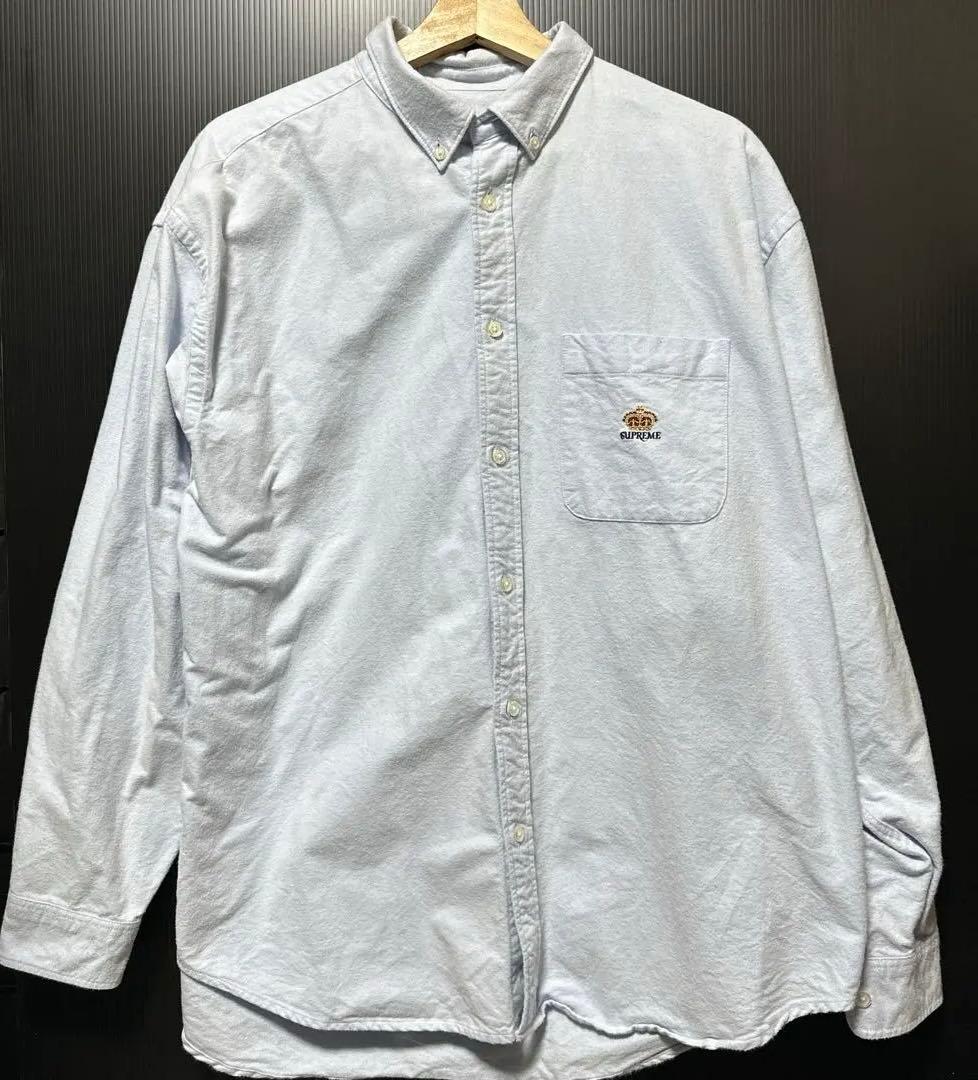 チ*き様 Supreme クラウン　刺繍ロゴ 長袖シャツ M ライトブルー