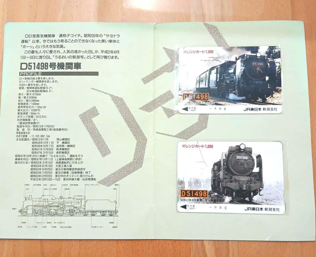 ⭐当時物！D51 498 SLうるおいの新潟号　運転記念　オレンジカード