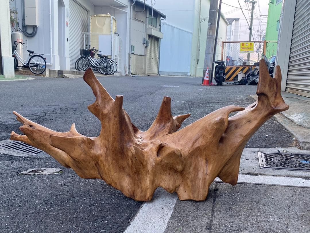 A337◆自然木 天然木 木台 花台 飾台 置物 流木アート 玉杢 光沢