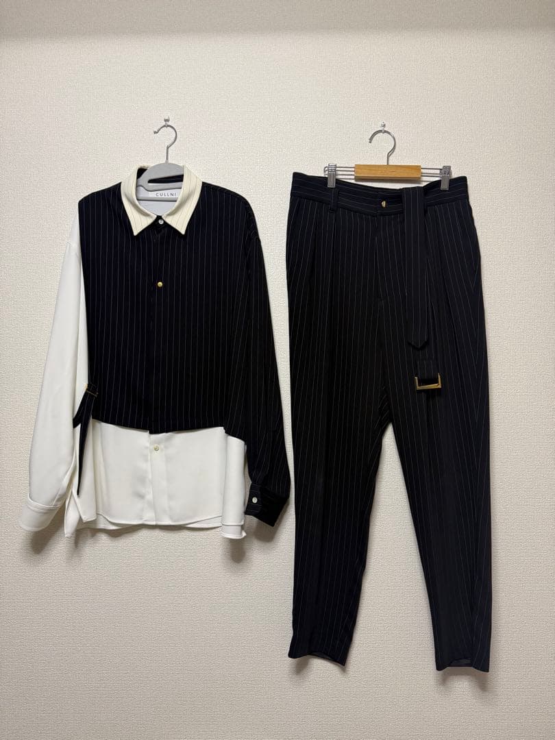 CULLNI 22SS ストライプ　シャツ　スラックス　ブラック　セットアップ
