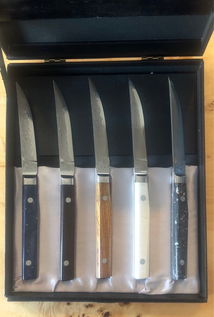 高村刃物異なるデザインの5本×2セットの10本セットステンレス刃と木製ハンドル。