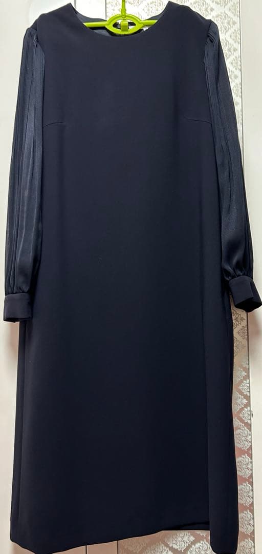 【超美品】 23区 トリアセダブルジョーゼット ワンピース ネイビー系38 セットアップ対応/洗える】トリアセダブルジョーゼット 襟付き