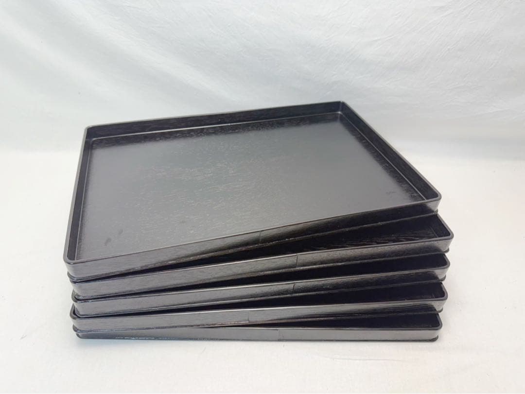 ほぼ未使用 懐石道具 木製柿合黒塗 長方膳 会席膳 5客揃