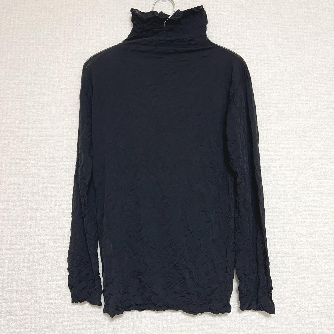 イッセイミヤケ 長袖 シースルー トップス シワ加工 ハイネック ブラック 黒