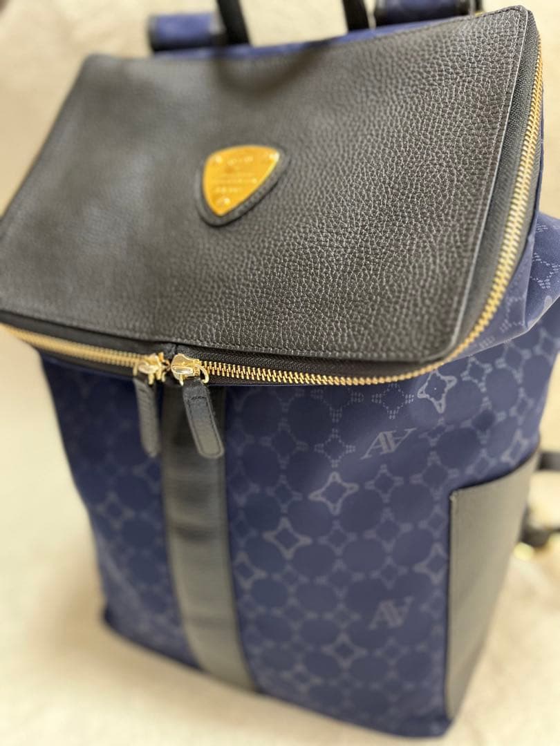 【美品】ATAOリュック バックパック マッシュルーム モノグラム 総柄 青黒