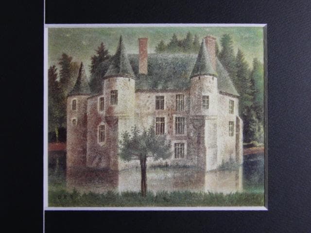 岡鹿之助、【水辺の城】、希少な画集画、新品高級額 額装付、状態良好