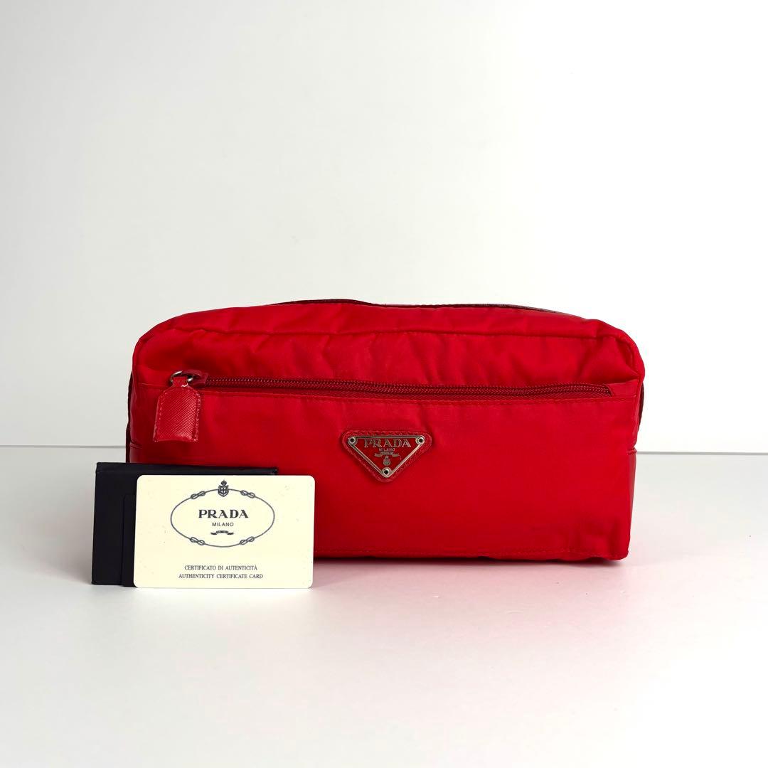 極美品 PRADA セカンドバッグ ポーチ 三角ロゴ ナイロン サフィアーノ 極美品】プラダ セカストバッグ クラッチバッグ ポーチ 三角ロゴ