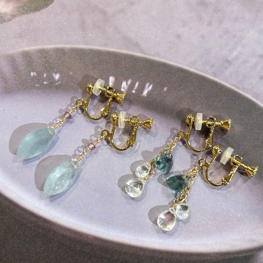 専用✳︎超高品質✳︎フローライト　ファセットハート　14kgf　天然石イヤリング