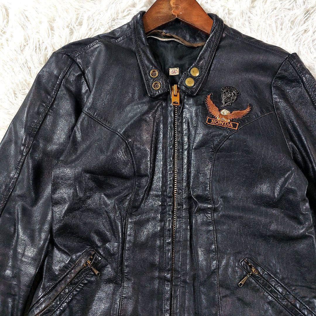 60s~70s デカタロン シングルレザーライダースジャケット ワッペン革ジャン
